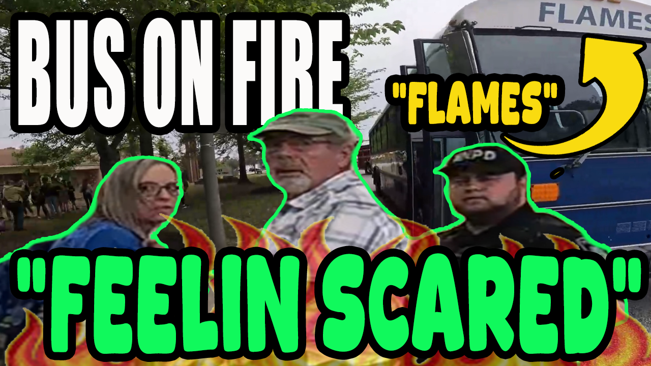 BUS gets Pulled Over by a Fire Truck as Flames Shoot out of Engine and citizens track using 911